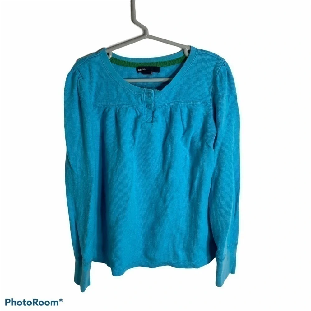 Gap Kid Blue Henley Long Sleeve Shirt Medium Kids